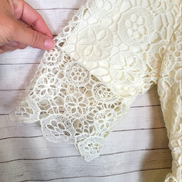 POLAGRAM CROCHET FLORAL LACE CREAM MIDI DRESS, SZ SMALL - Picture 6 of 16